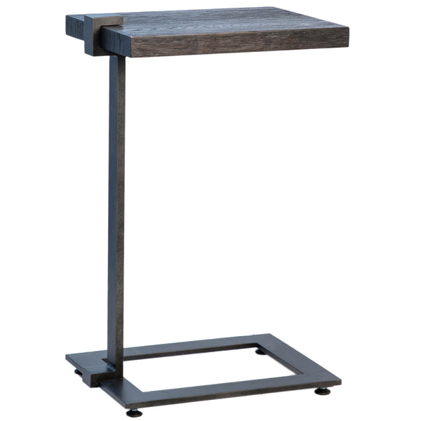 Dovetail Lander Side Table Dark Oak Stained and Rustic Black Base Finish Oak Veneer Top and Iron Base DOV5427