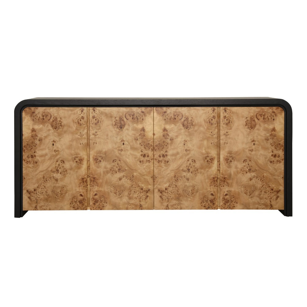 Dovetail Brennan Sideboard Oak Wood and Burl - Black and Natural Burl