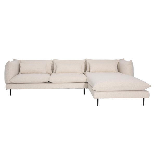 Dovetail Twiggy Chaise Sectional Micro Boucle Performance Fabric and Iron - Cream and Black Legs​ ​