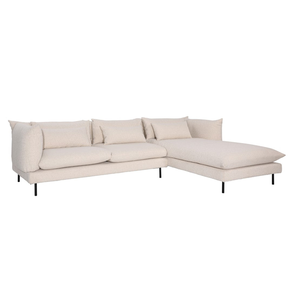 Dovetail Twiggy Chaise Sectional Micro Boucle Performance Fabric and Iron - Cream and Black Legs​ ​