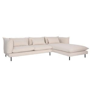 Dovetail Twiggy Chaise Sectional Micro Boucle Performance Fabric and Iron - Cream and Black Legs​ ​
