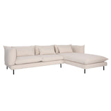 Karina Living Chaise Sectional Micro Boucle Performance Fabric and Iron - Cream and Black Legs 