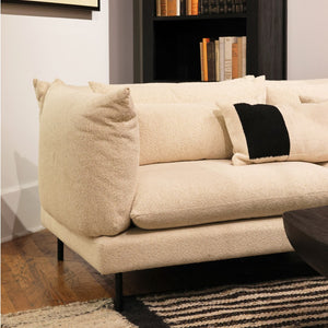 Dovetail Twiggy Chaise Sectional Micro Boucle Performance Fabric and Iron - Cream and Black Legs​ ​