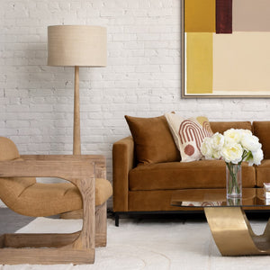 Dovetail Charlene Floor Lamp Wood and Jute Shade - Natural and Beige