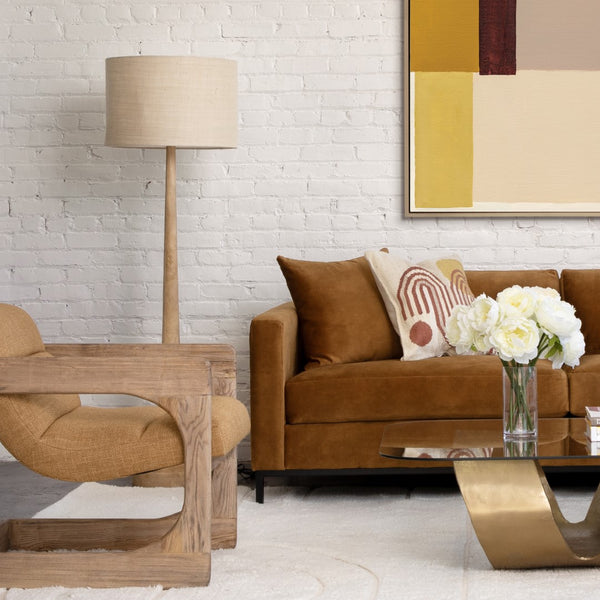 Dovetail Charlene Floor Lamp Wood and Jute Shade - Natural and Beige