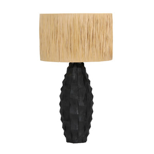 Dovetail Reeves Table Lamp Wood and Raffia Shade - Black and Natural