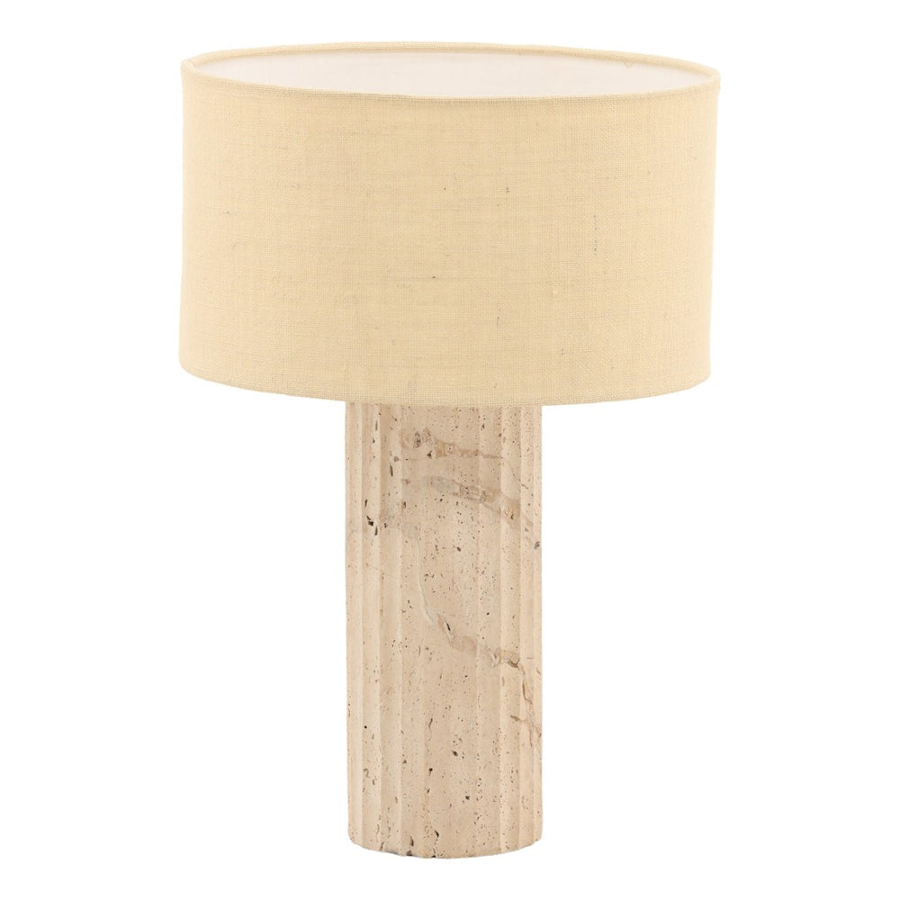 Karina Living Leland Table Lamp - Natural Elegance with Travertine Base & Jute Shade for Warm Ambient Lighting DOV63041-NATL