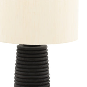 Karina Living Khan Table Lamp - Elegant Black Mango Wood Design with Raw Silk Shade for Timeless Home Ambience DOV63072-BLCK