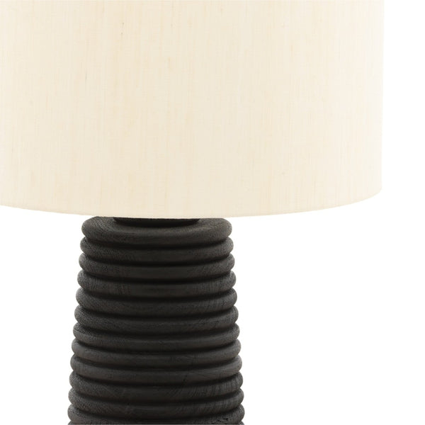 Karina Living Khan Table Lamp - Elegant Black Mango Wood Design with Raw Silk Shade for Timeless Home Ambience DOV63072-BLCK