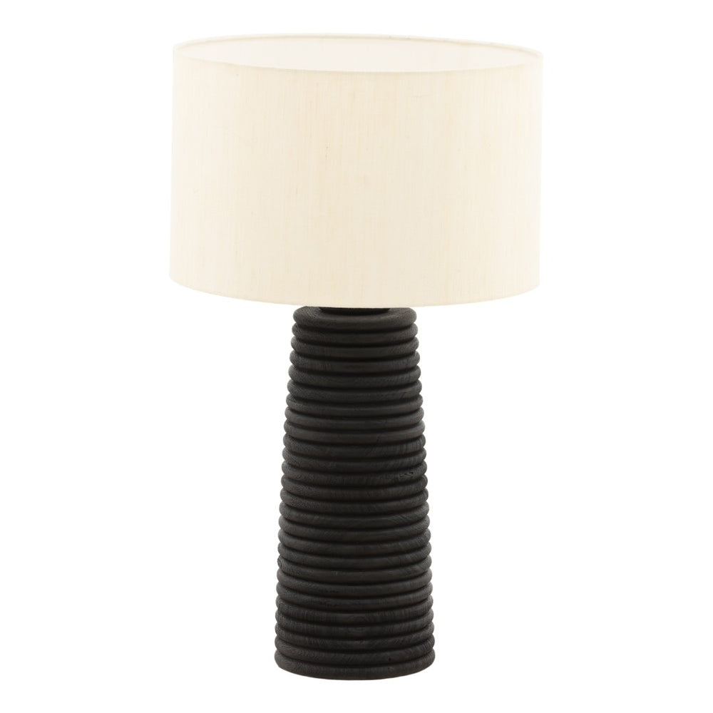 Karina Living Khan Table Lamp - Elegant Black Mango Wood Design with Raw Silk Shade for Timeless Home Ambience DOV63072-BLCK
