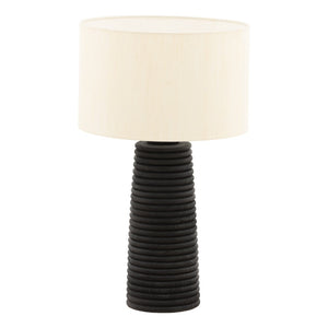 Karina Living Khan Table Lamp - Elegant Black Mango Wood Design with Raw Silk Shade for Timeless Home Ambience DOV63072-BLCK
