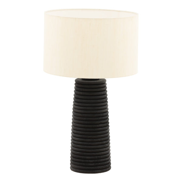 Karina Living Khan Table Lamp - Elegant Black Mango Wood Design with Raw Silk Shade for Timeless Home Ambience DOV63072-BLCK
