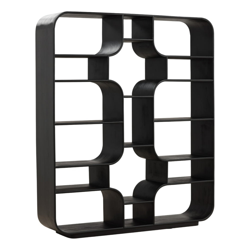 Karina Living Gaetan Bookcase – Sleek Black Mindi Wood Shelving Unit for Stylish Storage & Display in Any Room DOV6472-BLCK