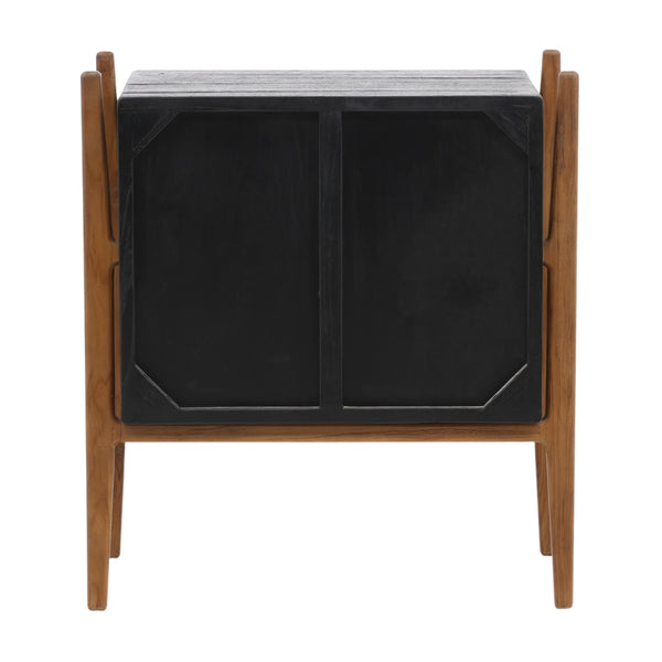 Dovetail Emberly Nighstand Black Black and Natural Mindi Wood and Teak Wood DOV6497-BLCK
