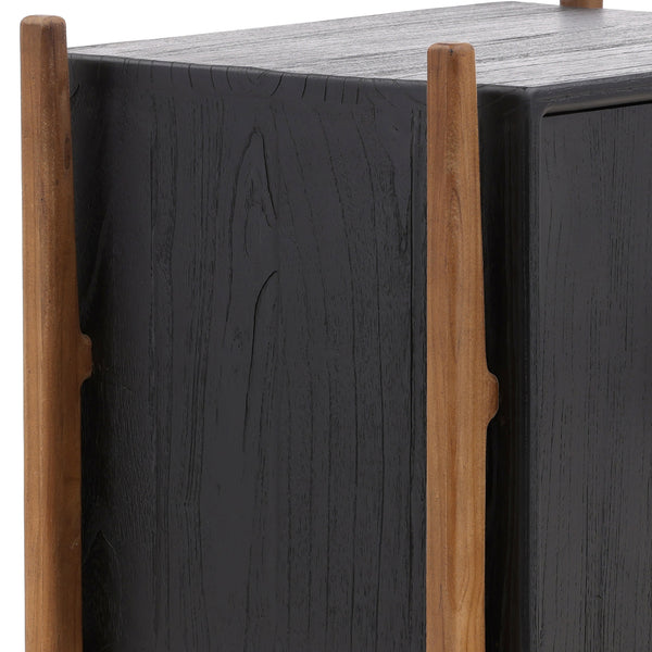 Dovetail Emberly Nighstand Black Black and Natural Mindi Wood and Teak Wood DOV6497-BLCK