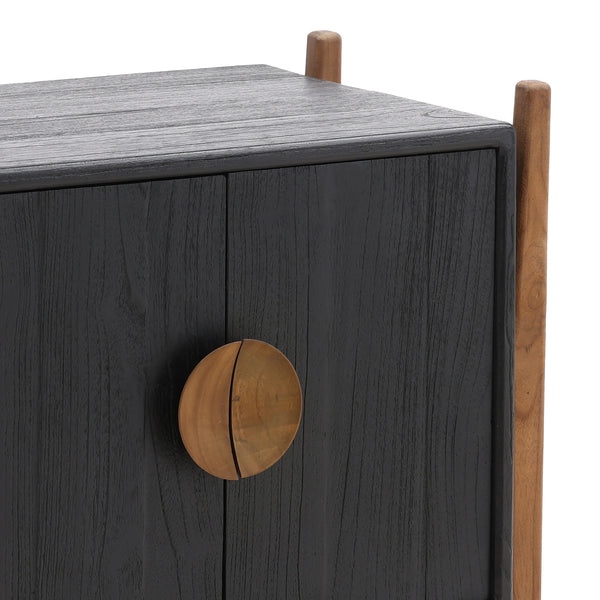 Dovetail Emberly Nighstand Black Black and Natural Mindi Wood and Teak Wood DOV6497-BLCK