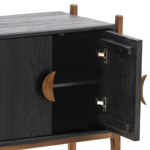 Dovetail Emberly Nighstand Black Black and Natural Mindi Wood and Teak Wood DOV6497-BLCK