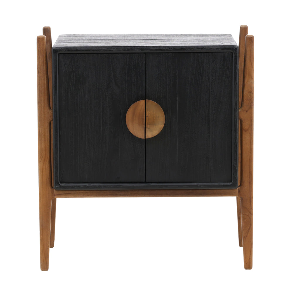 Dovetail Emberly Nighstand Black Black and Natural Mindi Wood and Teak Wood DOV6497-BLCK