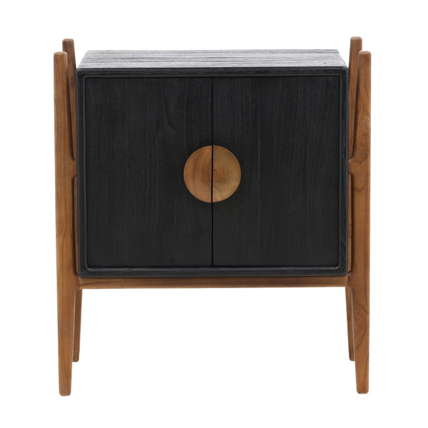 Dovetail Emberly Nighstand Black Black and Natural Mindi Wood and Teak Wood DOV6497-BLCK