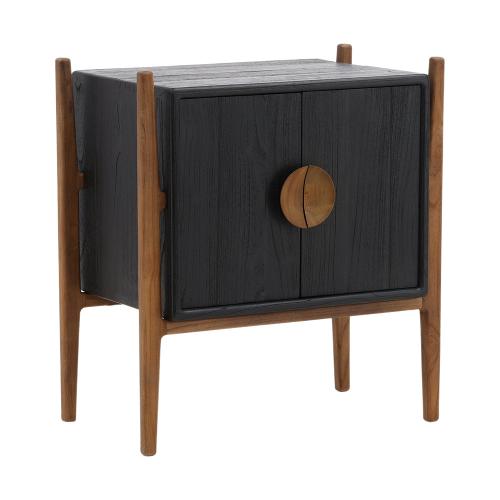 Dovetail Emberly Nighstand Black Black and Natural Mindi Wood and Teak Wood DOV6497-BLCK