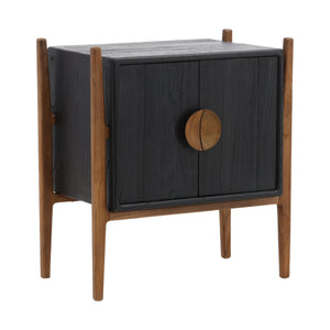 Dovetail Emberly Nighstand Black Black and Natural Mindi Wood and Teak Wood DOV6497-BLCK