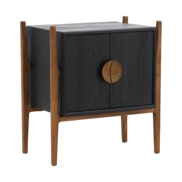 Dovetail Emberly Nighstand Black Black and Natural Mindi Wood and Teak Wood DOV6497-BLCK