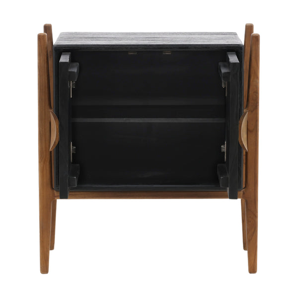 Dovetail Emberly Nighstand Black Black and Natural Mindi Wood and Teak Wood DOV6497-BLCK