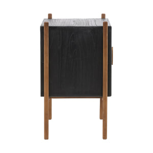 Dovetail Emberly Nighstand Black Black and Natural Mindi Wood and Teak Wood DOV6497-BLCK