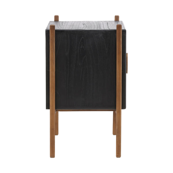 Dovetail Emberly Nighstand Black Black and Natural Mindi Wood and Teak Wood DOV6497-BLCK