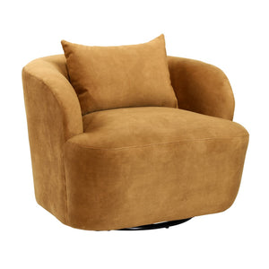 Dovetail Browne Swivel Chair Polyester Velvet Upholstery, Select Hardwood Frame and Metal Base - Camel