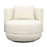 Dovetail Deleon Swivel Chair Polyester Velvet Upholstery, Select Hardwood Frame and Metal Base - Ivory 