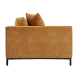 Dovetail Aldric Sofa Distressed Polyester Velvet, Select Hardwood Frame and Metal Legs - Cognac and Black