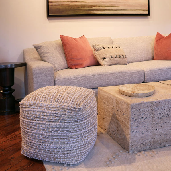 Karina Living Lesbos Pouf - Handwoven Poly Yarn Accent for Versatile Seating, Footrest, or Low Table Use DOV6724