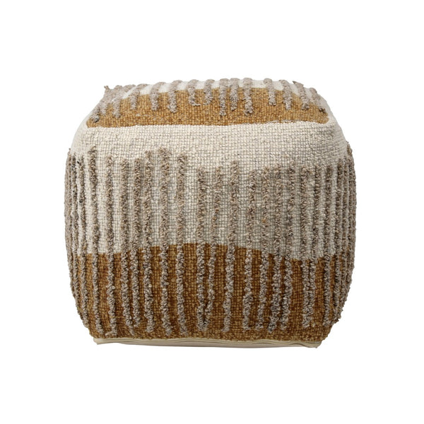 Dovetail Eugene Pouf Handwoven Wool and Cotton - Dark Mustard and Beige