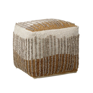 Dovetail Eugene Pouf Handwoven Wool and Cotton - Dark Mustard and Beige