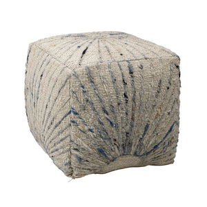 Dovetail Kathleen Pouf Handwoven Wool and Cotton - Ivory and Blue Accents