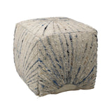 Karina Living Pouf Handwoven Wool and Cotton - Ivory and Blue Accents