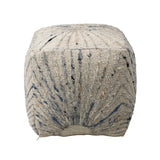 Dovetail Kathleen Pouf Handwoven Wool and Cotton - Ivory and Blue Accents