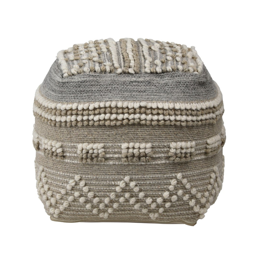 Dovetail Benedict Pouf Handwoven Wool - Grey, Taupe and Ivory 