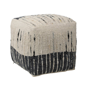 Dovetail Montague Pouf Handwoven Wool - Ivory and Grey 