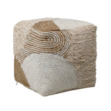 Karina Living Pouf Handwoven Wool, Jute and Cotton - Natural and Ivory