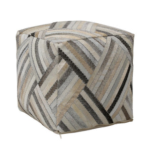 Dovetail Edith Pouf Goat Hide - Grey, Brown and Natural