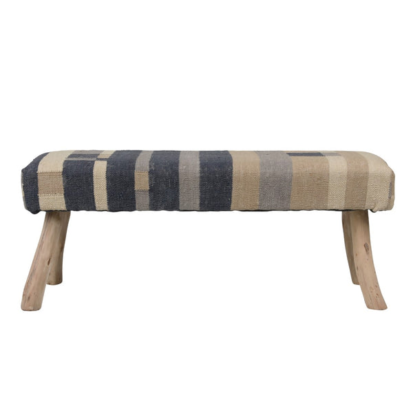 Dovetail Muriel Bench Handwoven Punja Kilim Wool and Eucalyptus Wood - Multicolor 