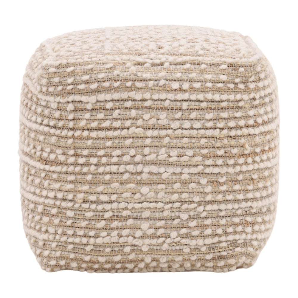 Karina Living Yuri Pouf in Ivory - Handwoven Wool & Jute Accent Piece for Modern, Boho, & Scandinavian Interiors DOV6923-IVRY