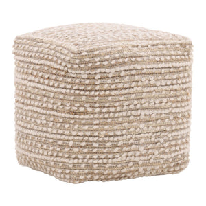 Karina Living Yuri Pouf in Ivory - Handwoven Wool & Jute Accent Piece for Modern, Boho, & Scandinavian Interiors DOV6923-IVRY