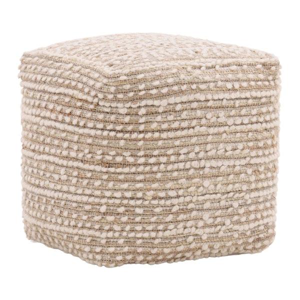 Karina Living Yuri Pouf in Ivory - Handwoven Wool & Jute Accent Piece for Modern, Boho, & Scandinavian Interiors DOV6923-IVRY