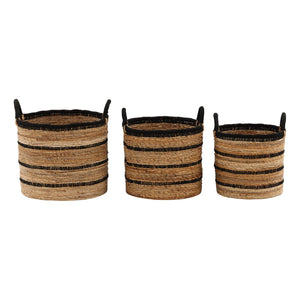 Karina Living Wichita Handwoven Basket Set of 3 - Stylish Storage with Natural Banana Leaf & Black Accents DOV71028-NATL