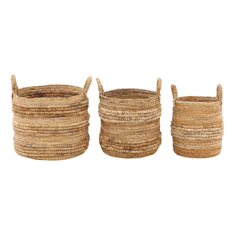 Karina Living Zephyr Woven Basket Set of 3 - Handcrafted Banana Leaf Storage Baskets for Home Organization & Decor DOV71029-NATL