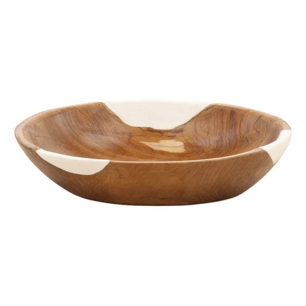 Karina Living Althaea Bowl Natural - Handcrafted Mindi Wood & White Resin Centerpiece for Modern Home Decor DOV71030-NATL