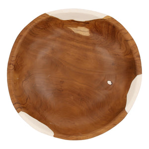 Karina Living Althaea Bowl Natural - Handcrafted Mindi Wood & White Resin Centerpiece for Modern Home Decor DOV71030-NATL